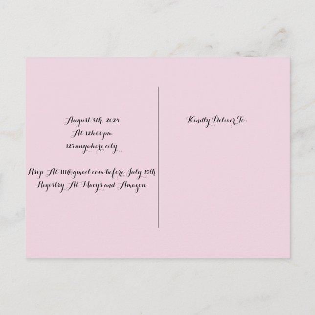 PINK BRIDAL SHOWER INVITATION POSTCARD (Back)