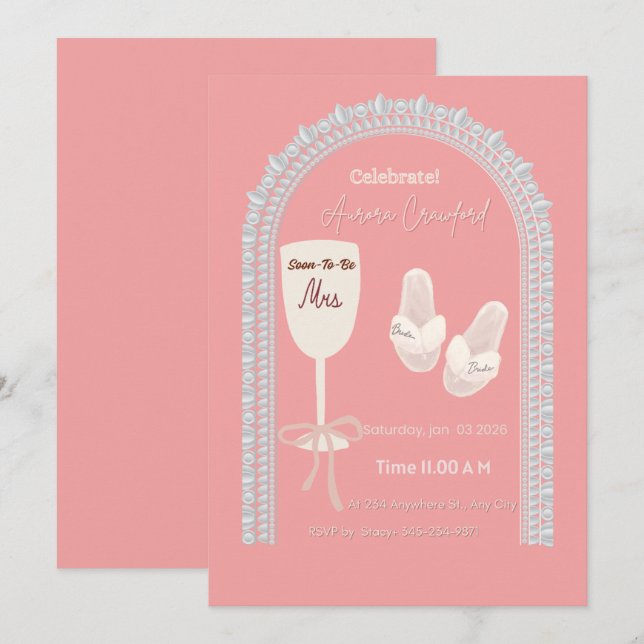 Pink Bridal Shower Invitation | Soon to be Mrs Win (Front/Back)