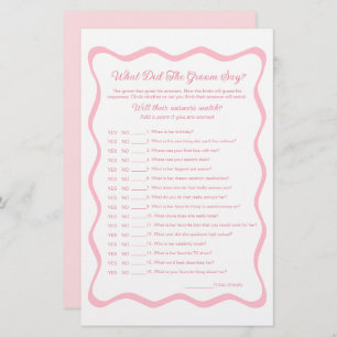 Pink Bridal Shower What Did the Groom Say Game
