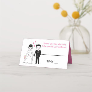 Pink Bride Groom Cartoon Wedding Party Place Card