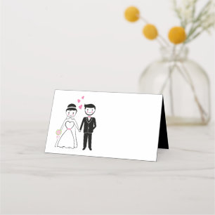 Pink Bride Groom Cartoon Wedding Party Place Card