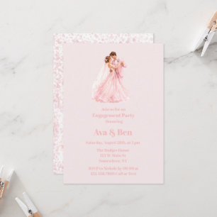 Pink Bride & Groom Dancing Engagement Party Invitation