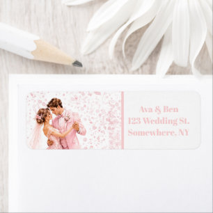 Pink Bride & Groom Dancing Wedding Address Label