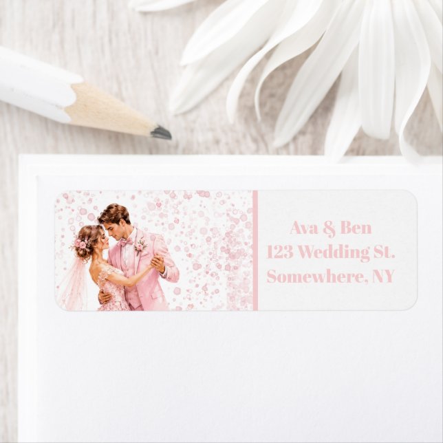 Pink Bride & Groom Dancing Wedding Address Label (Insitu)