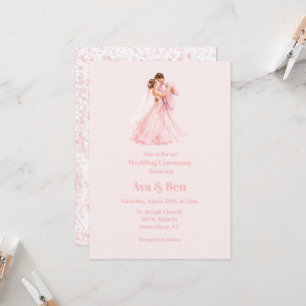 Pink Bride & Groom Dancing Wedding Ceremony Invitation