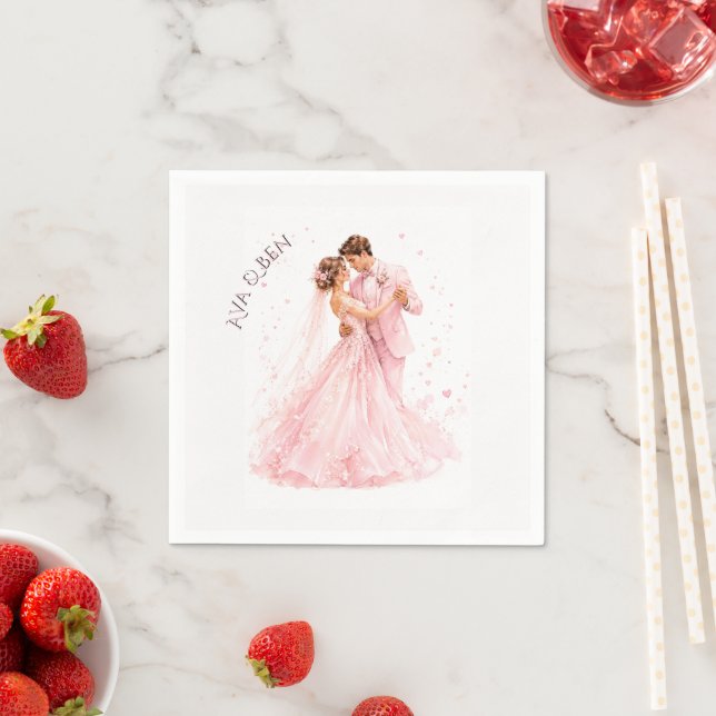 Pink Bride & Groom Dancing Wedding Napkin (Insitu)