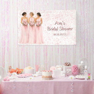 Pink Bride & Groom Dancing Wedding Welcome Banner