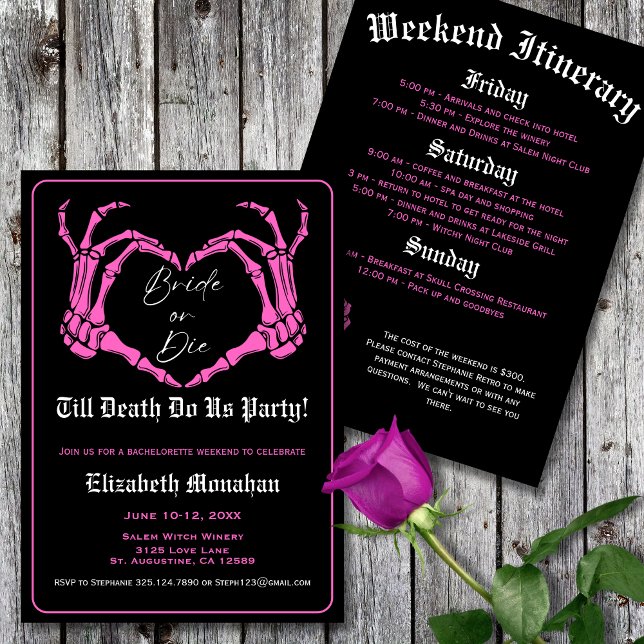 Pink Bride or Die Gothic Skeleton Bachelorette Invitation (Creator Uploaded)