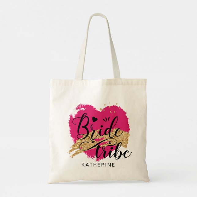 Pink Bride Tribe Personalised Gift for Bridesmaid Tote Bag (Back)
