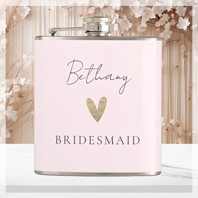 Pink Bridesmaid Heart Modern Script  Hip Flask (Creator Uploaded)
