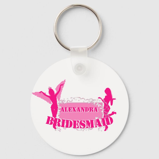 Pink bridesmaids bachelorette  key ring (Front)