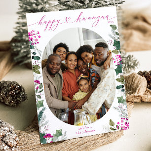 Pink & Bright Family Photo Happy Kwanzaa Card