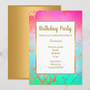 PINK BRIGHT MARBLE GOLD ALL OCCASION BIRTHDAY INVITATION