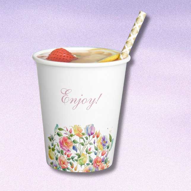 Pink Bright Roses Lilac Floral Bridal Shower  Paper Cups (Creator Uploaded)