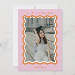 Pink Bright Squiggles Graduation Announcement Card