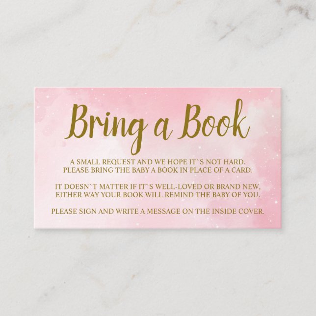 Pink Bring a Book Baby Shower Enclosure Card (Front)