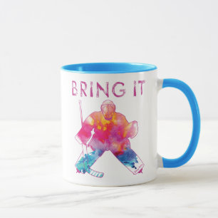 Pink Bring It hockey Goalie Watercolor Colourful Mug
