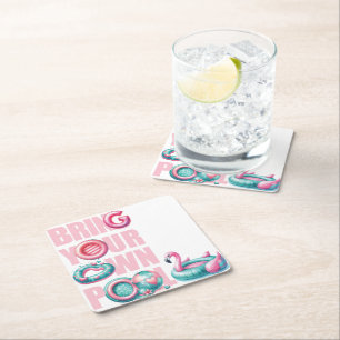 Pink Bring Your Own Pool Party Square Paper Coaster
