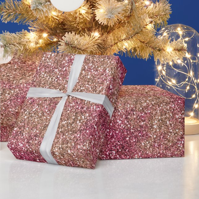 Pink Bronze Ombre Sparkle Glitter         Wrapping Paper (Holidays)
