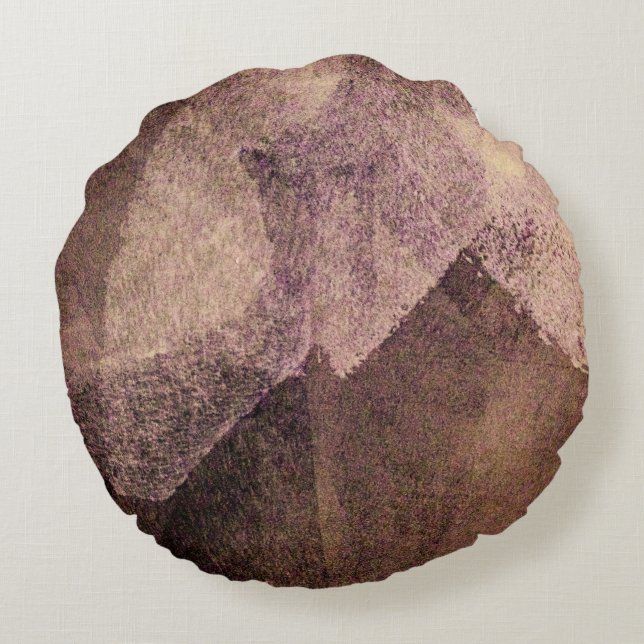 Pink brown abstract painting brush stroke art round cushion (Back)