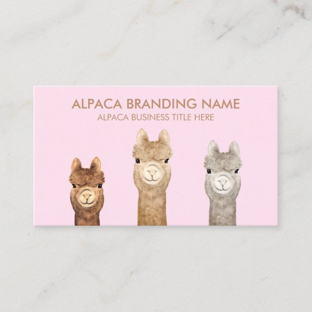 Pink Brown Alpaca Animal Business Card (Front)