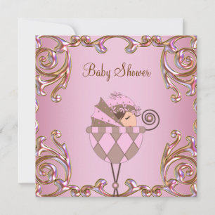 Pink Brown and Gold Girl Baby Shower Invitation
