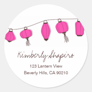 Pink Brown Asian Lantern Address Labels