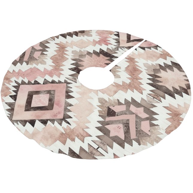 Pink Brown Aztec    Brushed Polyester Tree Skirt (Angled)