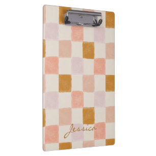 Pink Brown Beige Geometric Personalised Clipboard