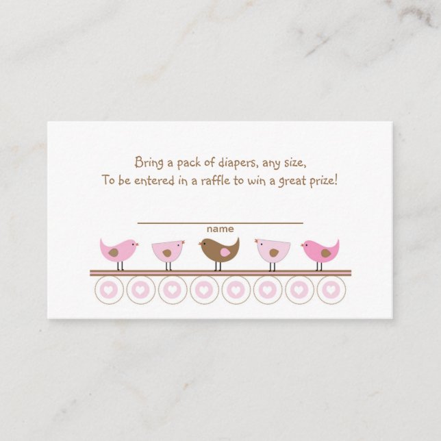 Pink Brown Birds Diaper Raffle Tickets or insert (Front)