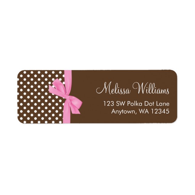 Pink Brown Bow Polka Dot Address Labels (Front)