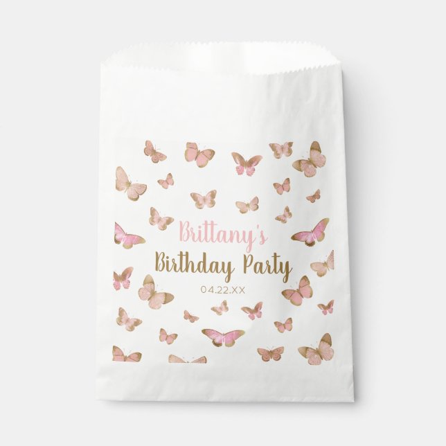 Pink Brown Butterfly Themed Birthday Party Favour Bags (Front)