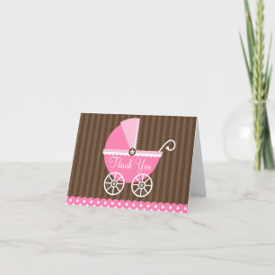 Pink Brown Carriage Dots Thank You Card