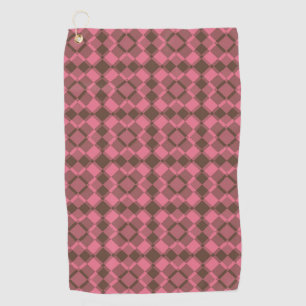 Pink Brown Chequered Argyle Pattern Golf Towel