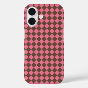 Pink Brown Chequered Diamond Pattern iPhone 16 Case