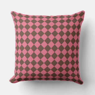 Pink Brown Chequered Diamond Pattern  Cushion