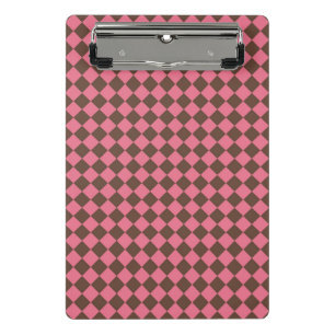 Pink Brown Chequered Diamond Pattern Mini Clipboard