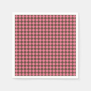Pink Brown Chequered Diamond Pattern Paper Napkin