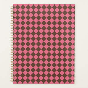 Pink Brown Chequered Diamond Pattern Planner