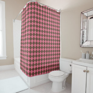 Pink Brown Chequered Diamond Pattern Shower Curtain