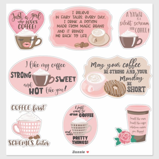 Pink & Brown Coffee Quotes (Sheet)