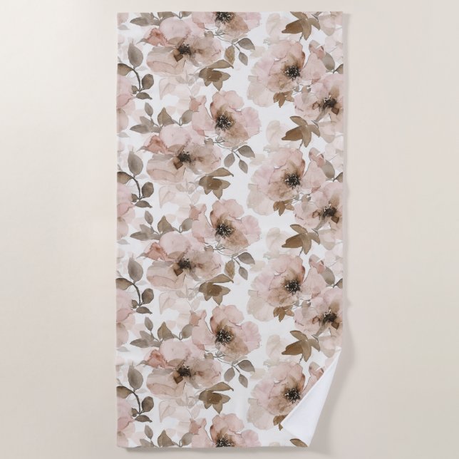 Pink Brown Cowgirl Southwestern Floral  Beach Towel (Front)