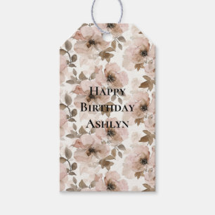 Pink Brown Cowgirl Southwestern Floral Birthday Gift Tags