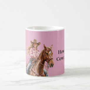 Pink Brown Cowgirl Southwestern Horse Blonde Coffee Mug