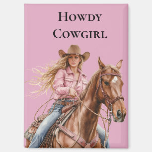 Pink Brown Cowgirl Southwestern Horse Blonde Magnet