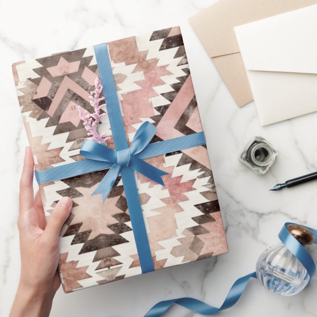 Pink Brown Cowgirl Southwestern Tribal Birthday Wrapping Paper (Gifting)