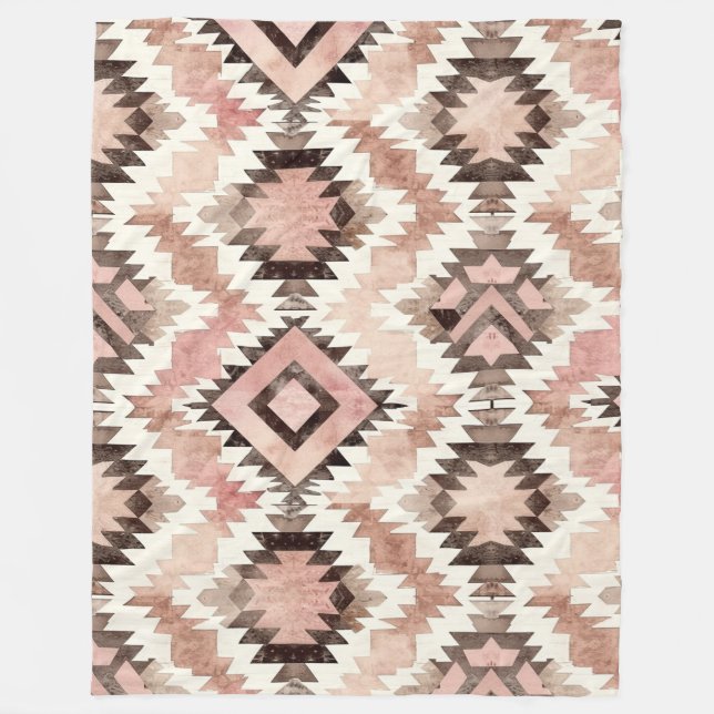 Pink Brown Cowgirl Southwestern Tribal Fleece Blanket (Front)