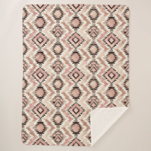 Pink Brown Cowgirl Southwestern Tribal Sherpa Blanket
