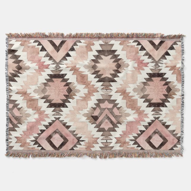 Pink Brown Cowgirl Southwestern Tribal Throw Blanket (Front)