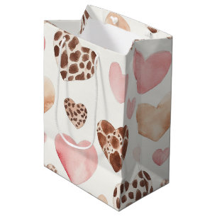 Pink Brown Cream Leopard Animal Hearts Birthday Medium Gift Bag